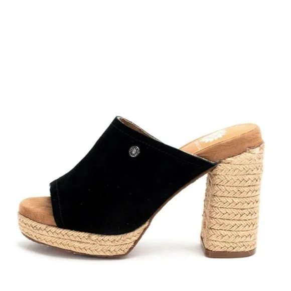 NEW Yellow Box Suede Espadrille Platform Block Heel Sandal - Picture 2 of 7